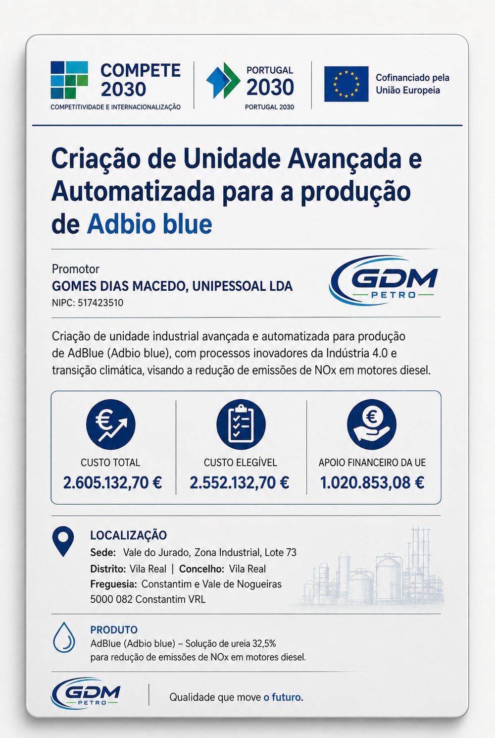 Placa do projeto COMPETE 2030